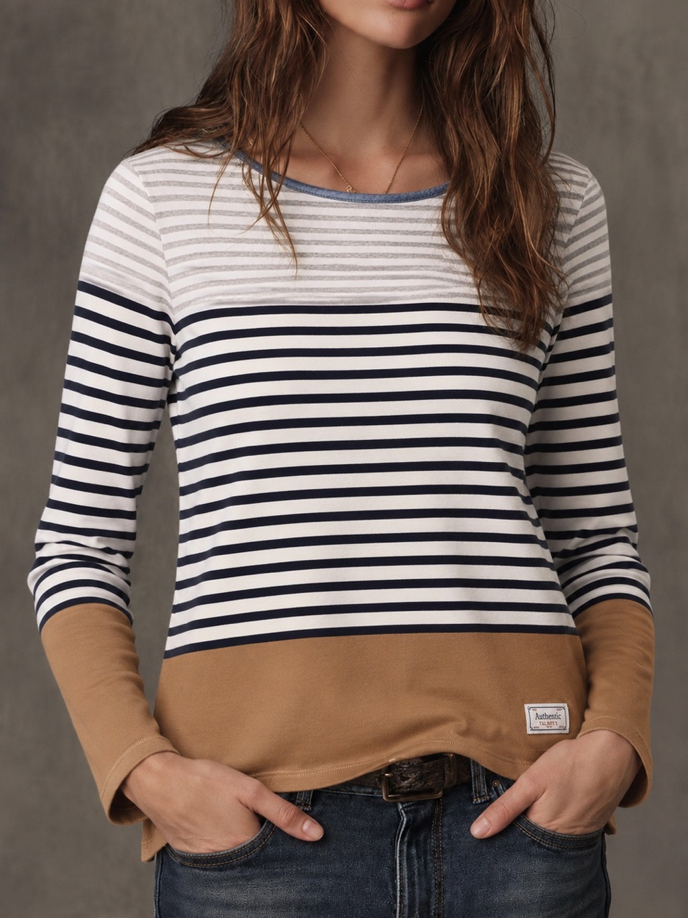 Talbots Authentic Randall Stripe Colorblock Cotton Lagenlook Top 2X Coastal